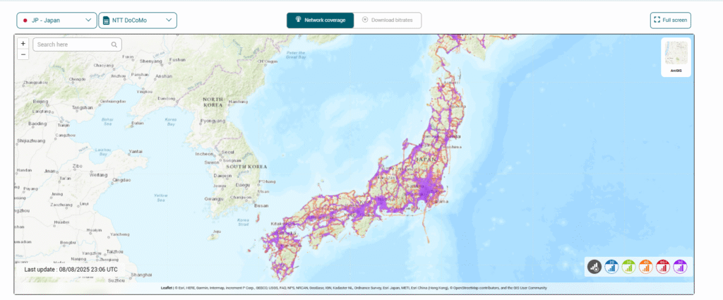 mapa de cobertura esim japón internet